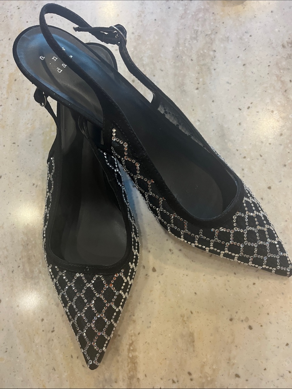 Black Rhinestone Kitty Heels